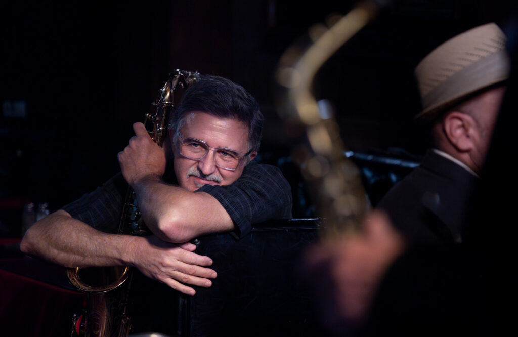 Saxophone player Joel Shryack at The Barkley, sitting in with the Richard Glaser Quartet. July 2, 2023.